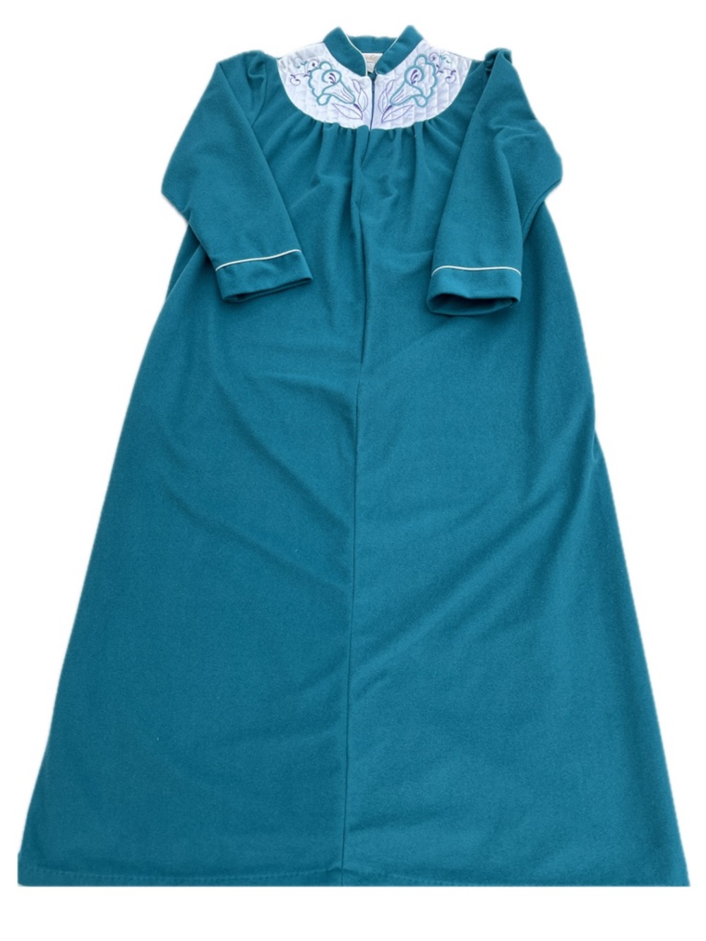 Vintage Cachet Teal Nightgown House Dress Embroidered Yoke Womens